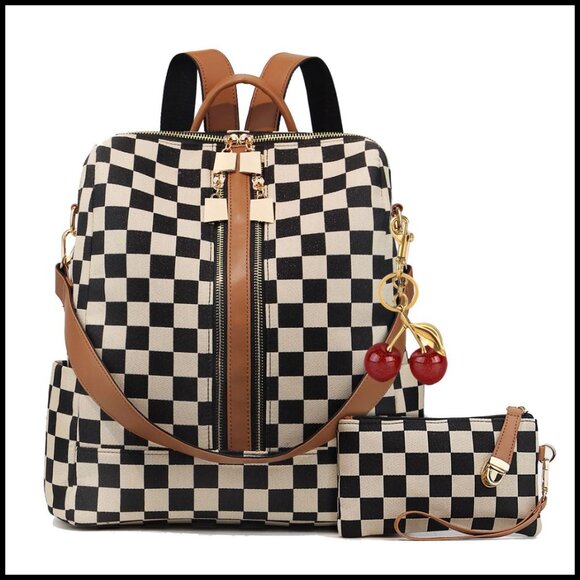 Checkered Backpack Purse Women\'s Fashion Daypack Travel Work Chic main image 4
